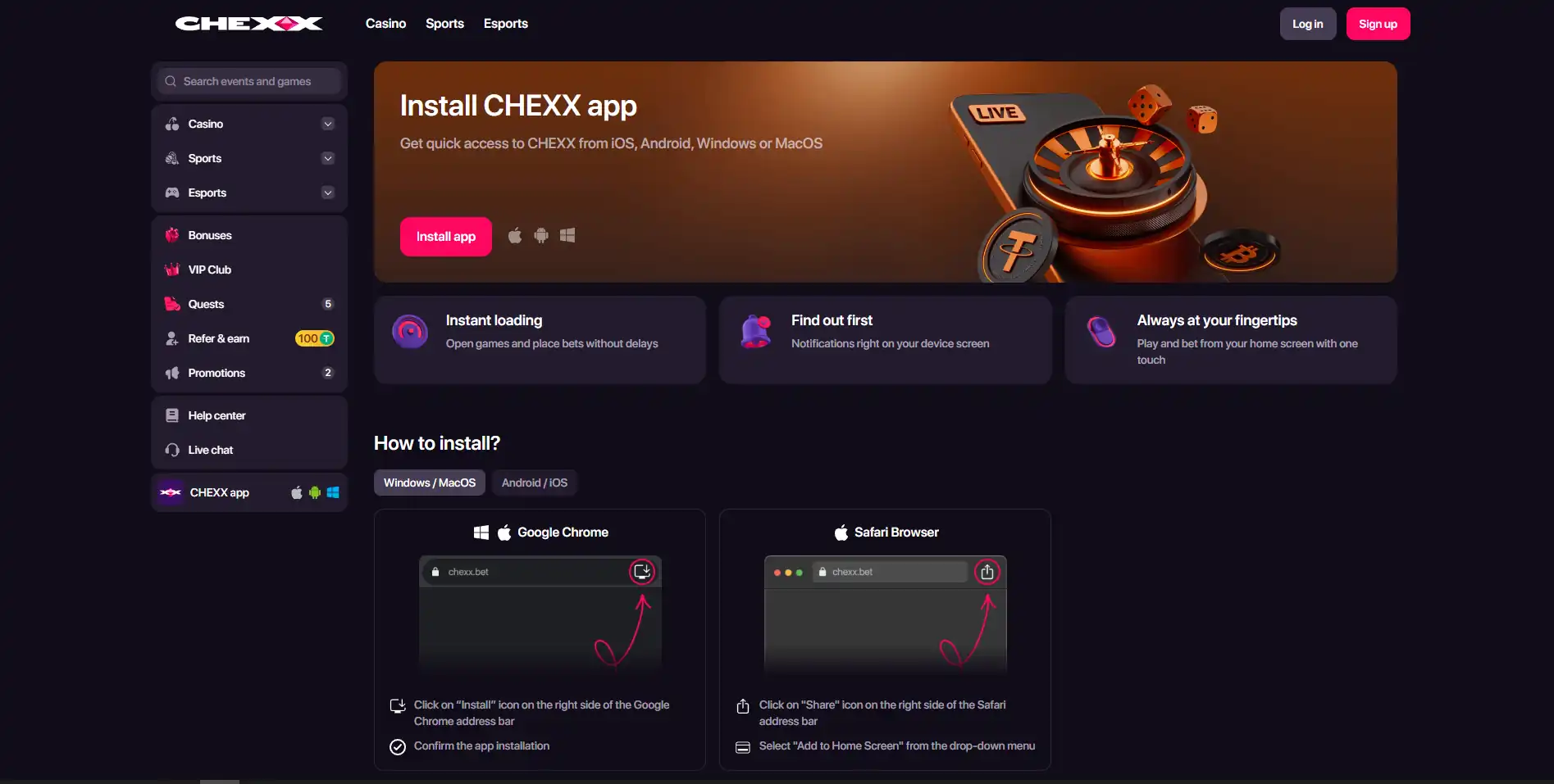 Oficiálne CHEXX PWA pokyny pre inštaláciu na Android a iOS
